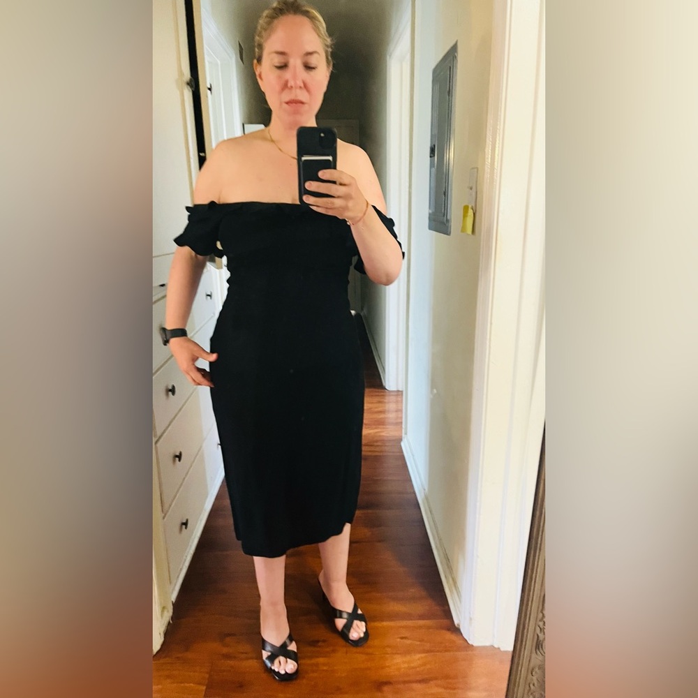Reformation Antonia Ruffle Off-Shoulder Dress Black Size 12